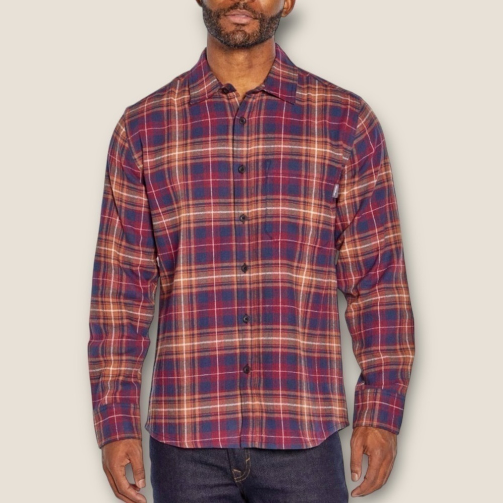Eddie Bauer Bristol Flannel Button Down in Cognac Plaid L